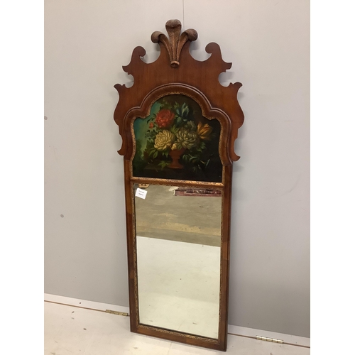 86 - A Queen Anne Revival walnut trumeau type wall mirror, width 44cm, height 120cm. Condition - fair to ... 