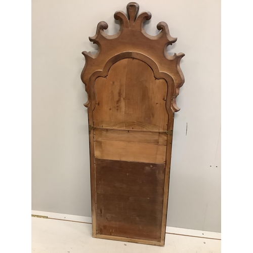 86 - A Queen Anne Revival walnut trumeau type wall mirror, width 44cm, height 120cm. Condition - fair to ... 