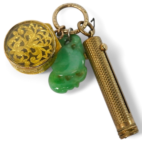 922 - An unmarked yellow metal vinaigrette, 18mm, together with a yellow metal overlaid combination propel... 