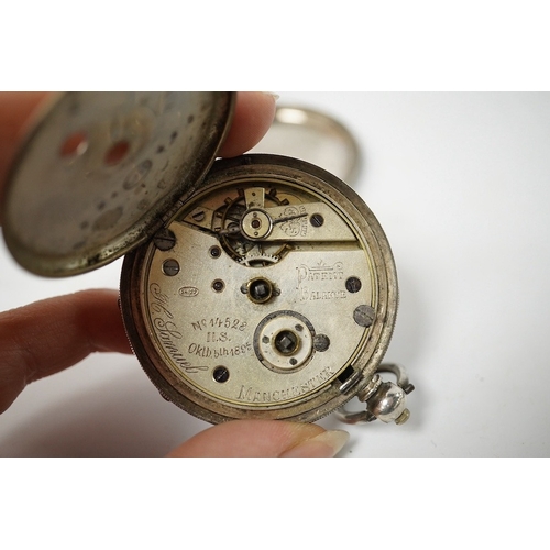 933 - A George V Waltham silver open faced key wind pocket watch (a.f.), a 935 white metal open faced pock... 