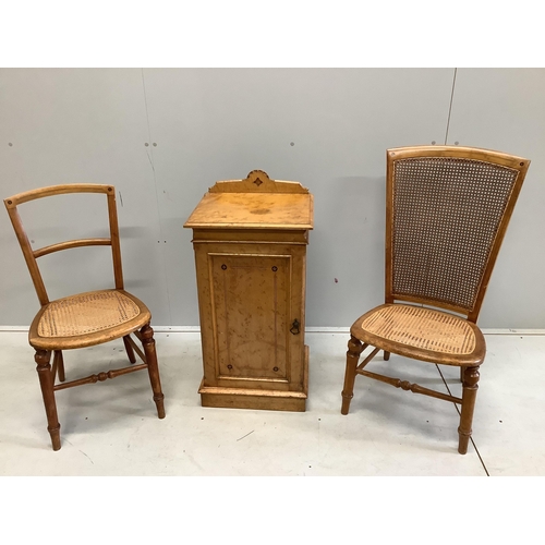 98 - A late Victorian Gothic revival ebony inlaid, bird's eye maple bedroom suite, manner of Charles Beva... 