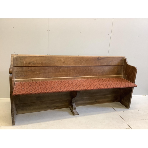 1005 - A Victorian oak pew, width 202cm, depth 49cm, height 89cm. Condition - fair