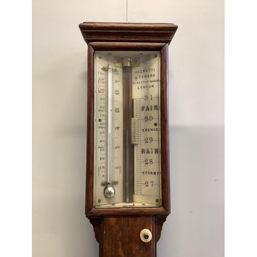 1015 - A Victorian Negretti and Zambra oak stick barometer and thermometer, with engraved bone dial, height... 