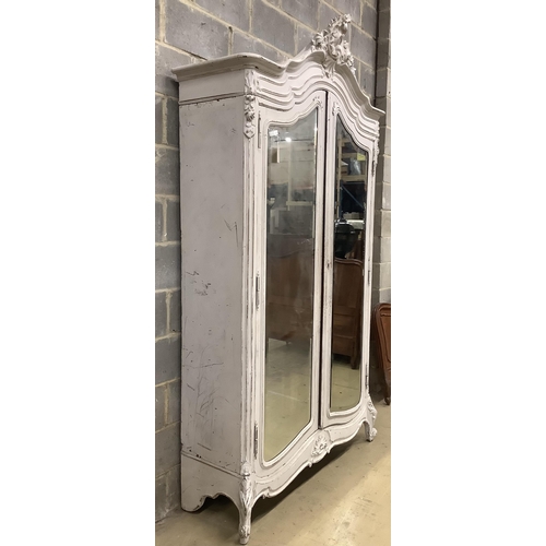 1017 - An early 20th century French painted mirrored armoire, width 140cm, depth 54cm, height 255cm. Condit... 