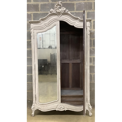 1017 - An early 20th century French painted mirrored armoire, width 140cm, depth 54cm, height 255cm. Condit... 