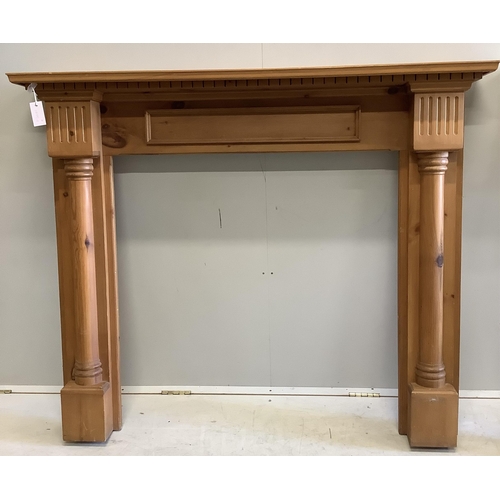 1018 - An 18th century style painted pine fire surround and one other, larger width 138cm, height 116cm. Co... 