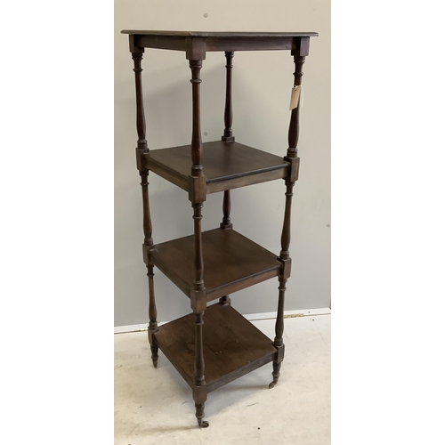 1019 - A Victorian style pine four tier whatnot, width 42cm, depth 41cm, height 127cm. Condition - fair... 