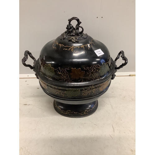 1020 - A 19th century japanned toleware coal bin, width 52cm, height 55cm. Condition - fair