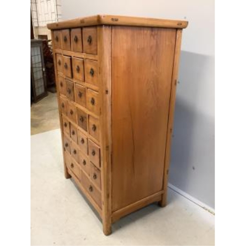 1021 - A Chinese hardwood 26 drawer medicine chest, width 84cm, depth 56cm, height 128cm. Condition - good... 