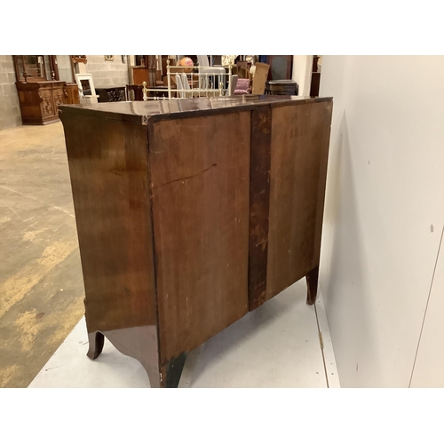 1035 - An early Victorian crossbanded mahogany chest of two short and three long drawers, with brass oval l... 