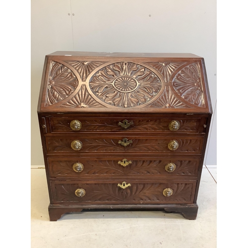 1039 - A George III later carved mahogany bureau, width 99cm, depth 56cm, height 106cm. Condition  - fair... 