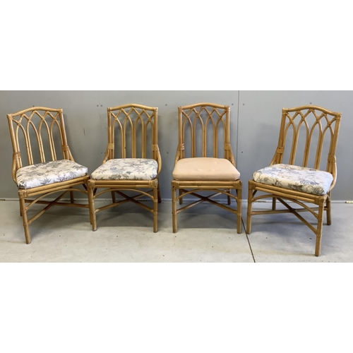 1043 - A set of four bamboo conservatory chairs, width 50cm, depth 46cm, height 92cm. Condition - good... 