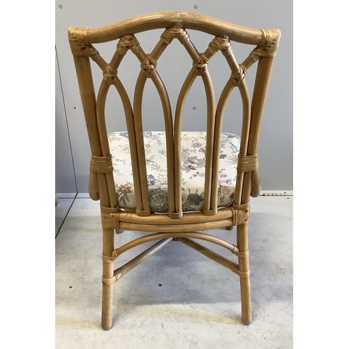 1043 - A set of four bamboo conservatory chairs, width 50cm, depth 46cm, height 92cm. Condition - good... 