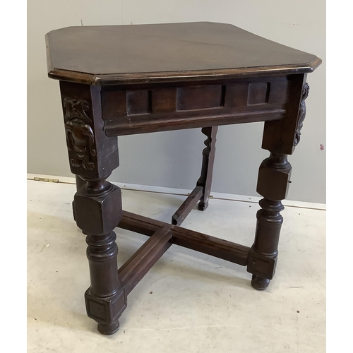 1044 - A credence style oak table, width 80cm, height 72cm. Condition - fair