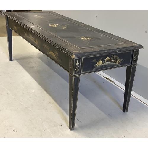 1045 - A rectangular black lacquered coffee table, width 120cm, depth 46cm, height 44cm. Condition  - poor ... 