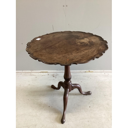 1049 - A George III circular mahogany piecrust tilt top tripod tea table, diameter 66cm, height 69cm. Condi... 