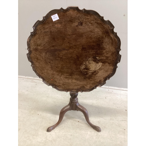 1049 - A George III circular mahogany piecrust tilt top tripod tea table, diameter 66cm, height 69cm. Condi... 