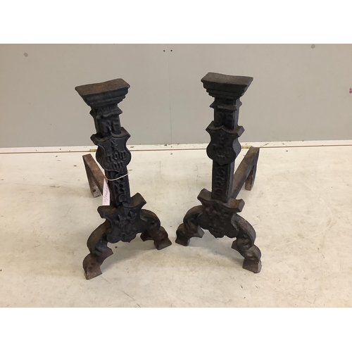 1052 - A pair of 16th century Elizabethan cast iron firedogs, depth 43cm, height 58cm. Condition - fair... 