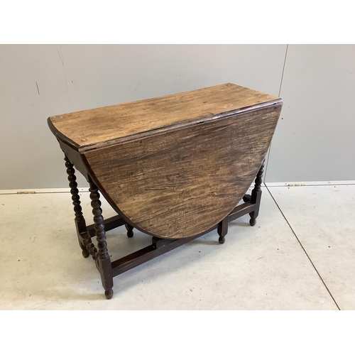 1054 - A 17th century style mahogany gate leg table, width 97cm, depth 37cm, height 72cm. Condition - fair... 