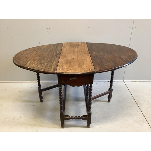 1054 - A 17th century style mahogany gate leg table, width 97cm, depth 37cm, height 72cm. Condition - fair... 