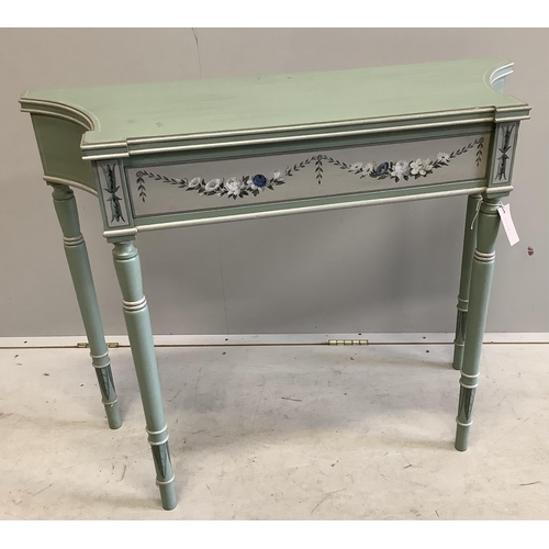 1056 - An 18th century style painted console table, width 92cm, depth 32cm, height 77cm. Condition - fair t... 