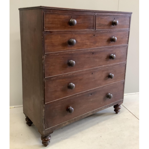 1057 - An early Victorian mahogany chest of six drawers, width 116cm, depth 52cm, height 130cm. Condition -... 