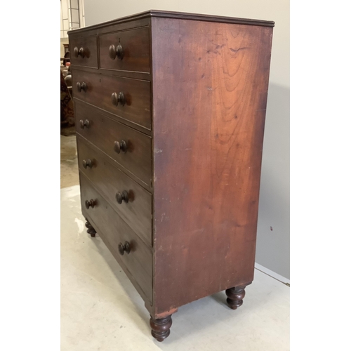 1057 - An early Victorian mahogany chest of six drawers, width 116cm, depth 52cm, height 130cm. Condition -... 