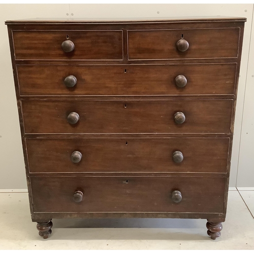 1057 - An early Victorian mahogany chest of six drawers, width 116cm, depth 52cm, height 130cm. Condition -... 