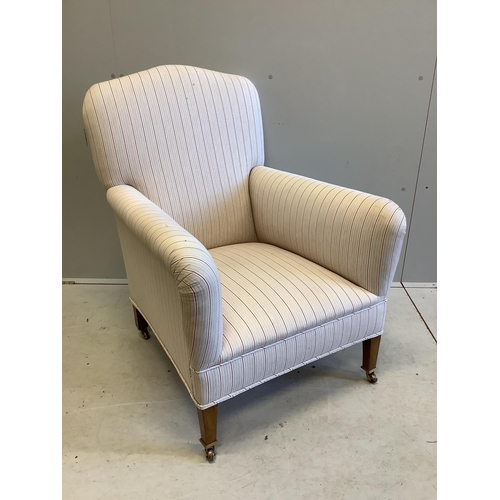 1058 - An Edwardian upholstered armchair, width 69cm, depth 75cm, height 90cm. Condition - good