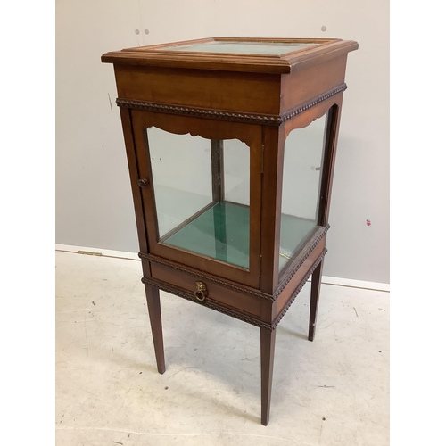 1059 - An Edwardian mahogany bijouterie cabinet, width 40cm, depth 39cm, height 88cm. Condition - fair to g... 