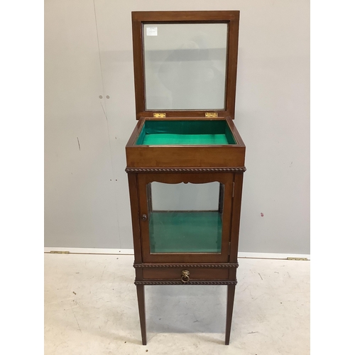 1059 - An Edwardian mahogany bijouterie cabinet, width 40cm, depth 39cm, height 88cm. Condition - fair to g... 