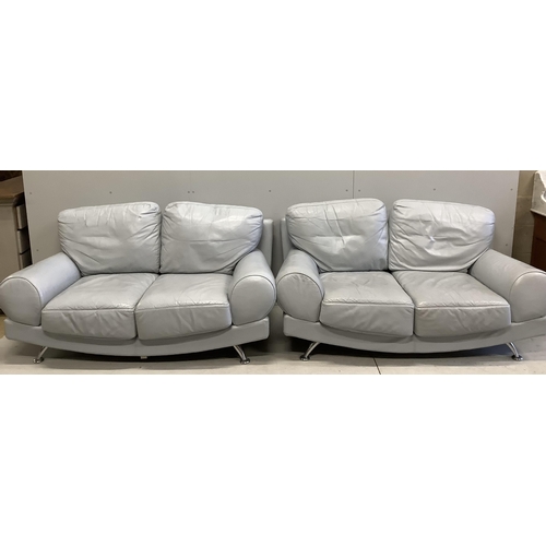 1063 - A pair of Contemporary Italian style pale blue leather sofas, width 160cm, depth 84cm, height 80cm. ... 