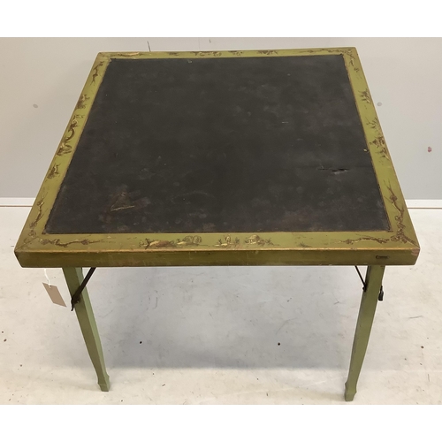 1074 - An early 20th century chinoiserie lacquer folding card table, width 76cm, depth 76cm, height 70cm. C... 