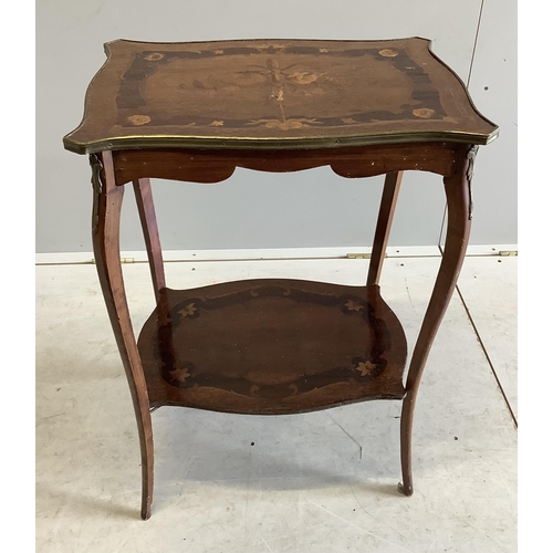 1082 - A 19th century French marquetry inlaid and gilt metal mounted kingwood two tier occasional table, wi... 