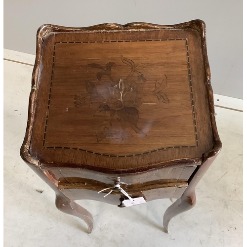 1082 - A 19th century French marquetry inlaid and gilt metal mounted kingwood two tier occasional table, wi... 