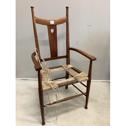 1089 - Seven Art Nouveau mahogany and beech dining chairs, three mother of pearl inlaid. Condition - poor t... 