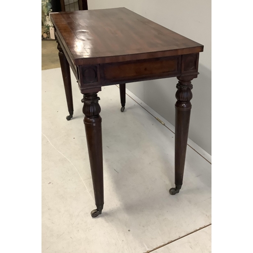 1097 - A George III rectangular mahogany side table, width 106cm, depth 48cm, height 73cm. Condition - fair... 