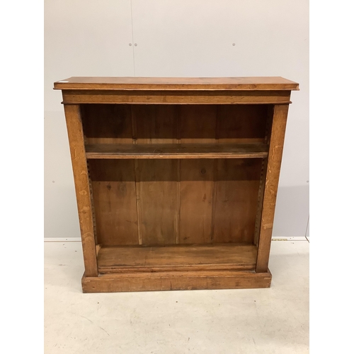 1098 - A late Victorian oak open bookcase, width 110cm, depth 28cm, height 117cm. Condition - fair