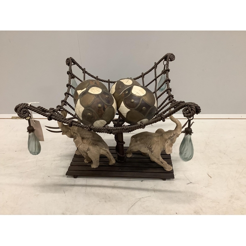 1100 - A Contemporary composition elephant and basket centrepiece, width 43cm, height 37cm. Condition - fai... 