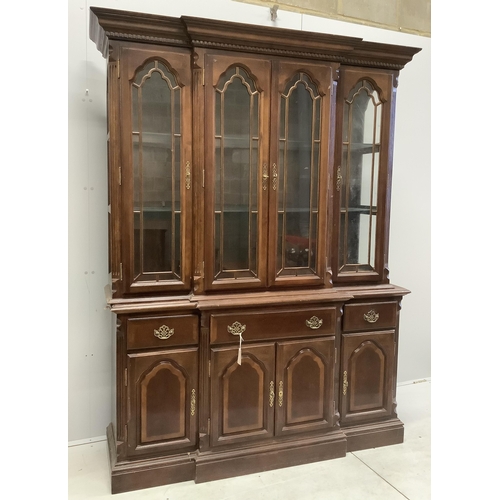 1102 - A Victorian style mahogany break front display cabinet, width 151cm, depth 43cm, height 202cm. Condi... 