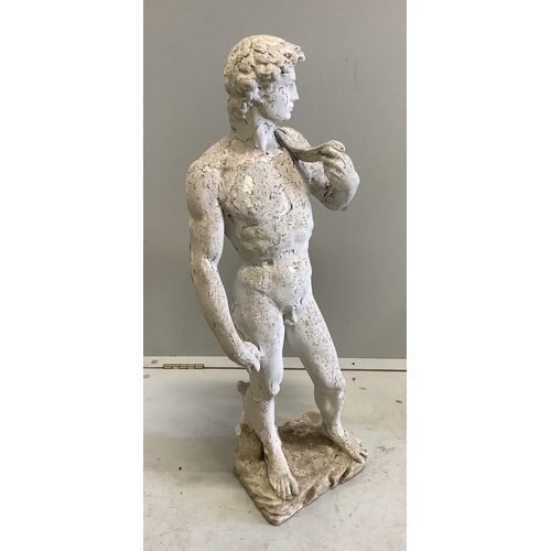 1121 - A plaster figure and three other items, largest height 76cm. Condition - poor to fair