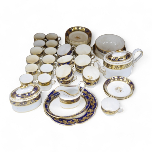 1304 - An early 19th century English porcelain gilt decorated tea and coffee service, tea pot 16cm high. Co... 