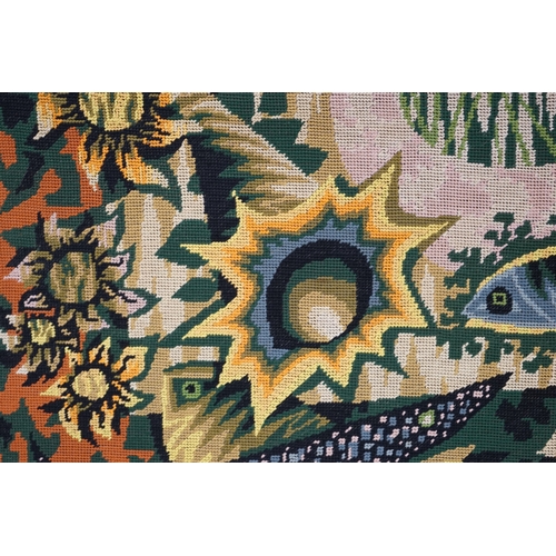 1306 - Attributed to Jean Picart Le Doux (1902-1982), 'Paysage avec tournesols et poissons' embroidered nee... 