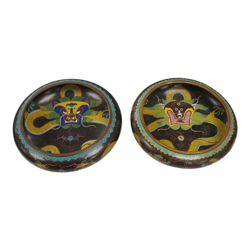 1309 - A pair of early 20th century Chinese cloisonné enamel  dragon bowls, 30cm diameter. Condition - fa... 