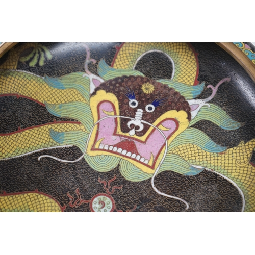 1309 - A pair of early 20th century Chinese cloisonné enamel  dragon bowls, 30cm diameter. Condition - fa... 