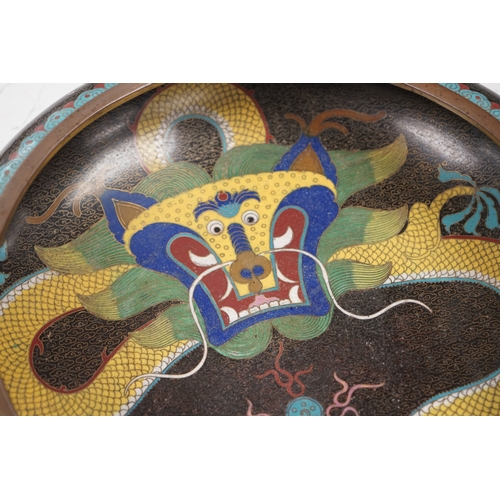 1309 - A pair of early 20th century Chinese cloisonné enamel  dragon bowls, 30cm diameter. Condition - fa... 