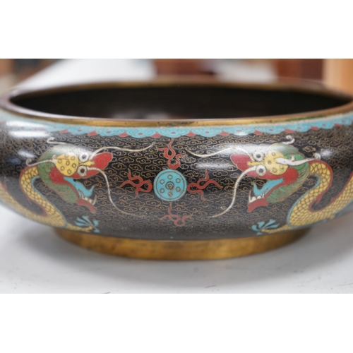 1309 - A pair of early 20th century Chinese cloisonné enamel  dragon bowls, 30cm diameter. Condition - fa... 