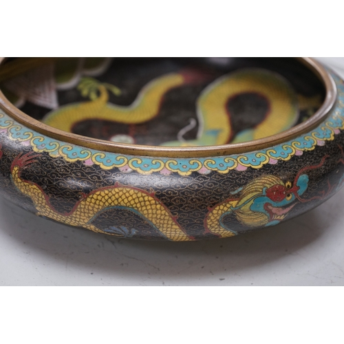 1309 - A pair of early 20th century Chinese cloisonné enamel  dragon bowls, 30cm diameter. Condition - fa... 