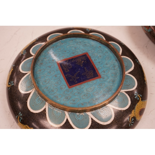 1309 - A pair of early 20th century Chinese cloisonné enamel  dragon bowls, 30cm diameter. Condition - fa... 