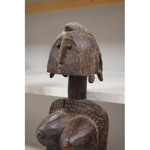 1313 - Three African tribal figural carvings including one Dogon maternity figure, largest 82cm. Condition ... 